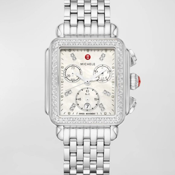MICHELE Deco 33mm Stainless Steel Diamond Bracelet Watch - Picture 1 of 10